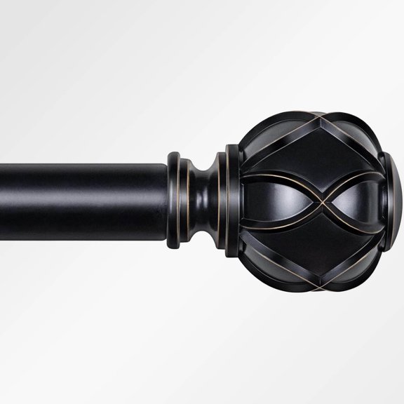 Curtain Rods for Windows, Black Heavy Duty Adjustable Single Decorative Drapery Rod, Netted Texture End