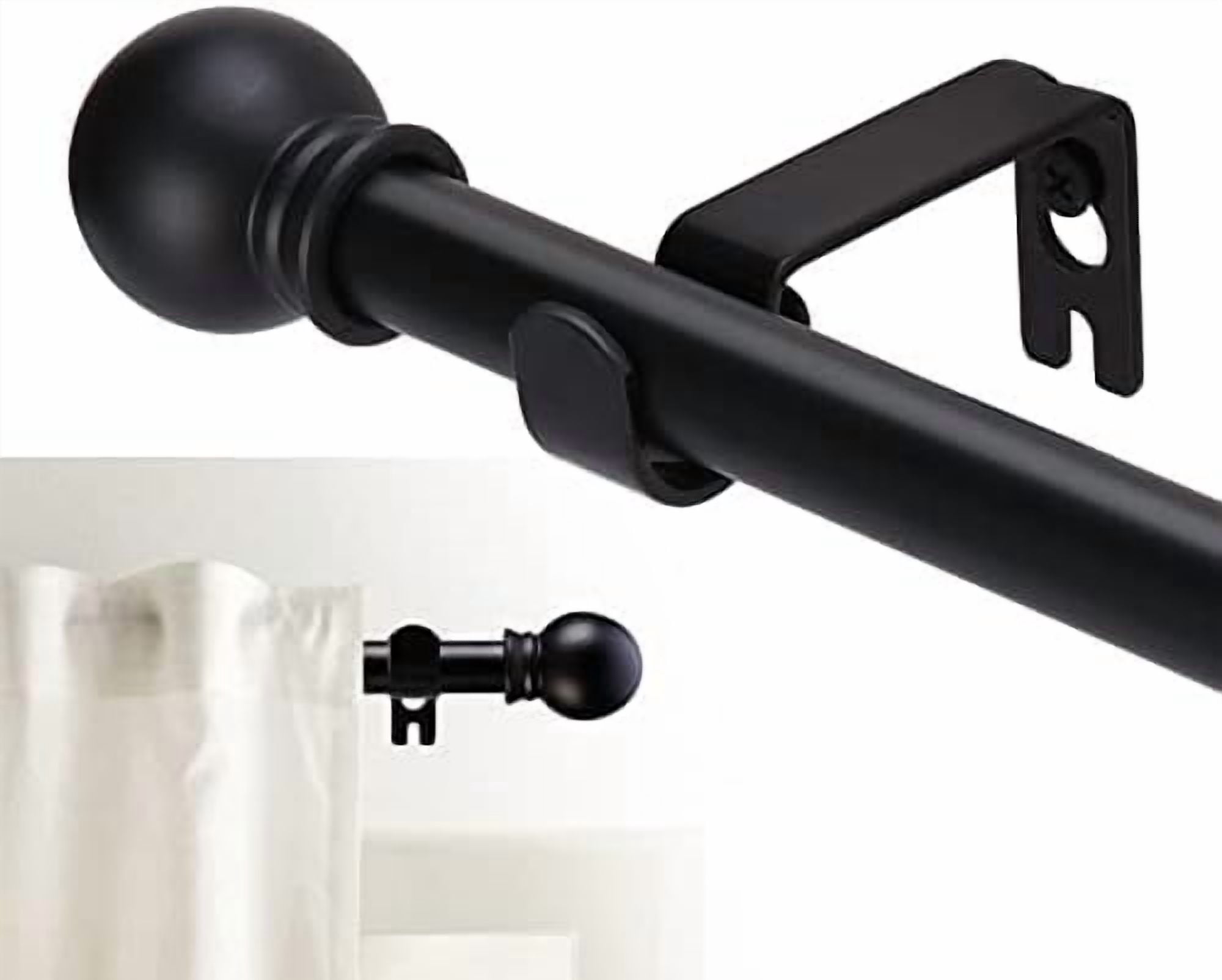 Curtain Rods for windows 32-62 inch, 5/8 inch Decorative Matte Black Splicing Heavy Duty Metal Curtain Rod set with Brackets