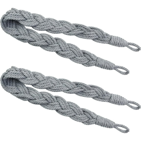Curtain Rope Tiebacks, Natural Cotton Hand Knitting Curtains Tied Rope Tiebacks Decorative Curtain Tie Backs Grey Braided Drapery Drape Holdbacks Curtain Rope Buckle Cord Window Curtain Ties