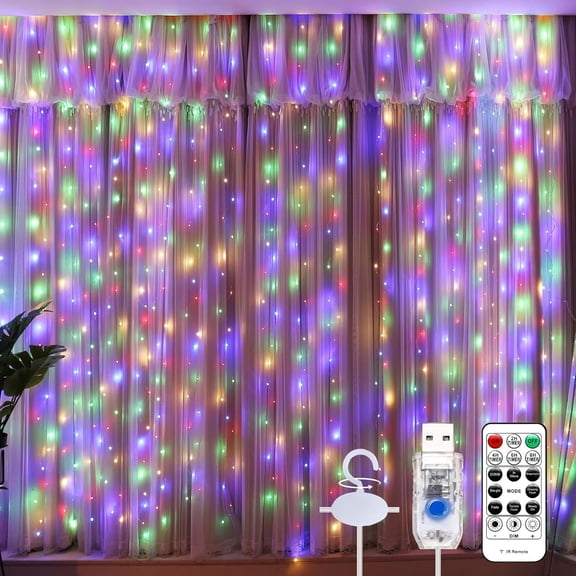 Curtain String Lights, Multicolor Curtain Light for Bedroom, USB Powered 8 Modes Remote Fairy Light for Home Wedding Party Decor