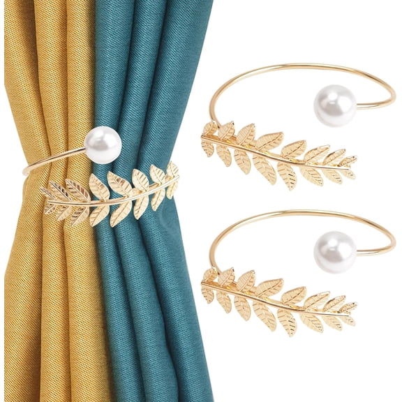 Curtain Tie Back 2 Pack Metal Curtain Tieback Creative Twist Drape Tie Back Decorative Pearl Leaf Spring Drape Holder Random Modelling Curtain Holdback for Home Office