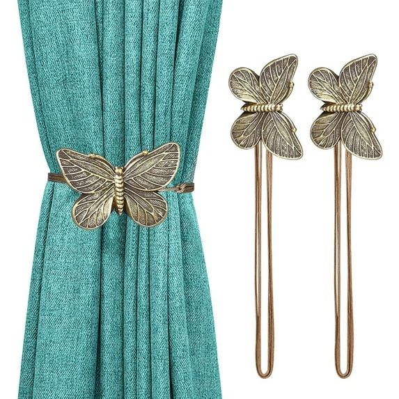 Curtain Tie Magnetic, 1 Pair Vintage Butterfly Resin Flower Curtain Drapery Holdback Retro Window Curtain Decorative Buckle Holder for Home Office Cafe Balcony, Gold