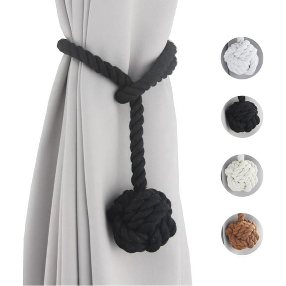 Curtain Tiebacks 2 Pack, Curtain Ties, Curtain Holders for Wall Drapes, Curtain Holdbacks, Curtain Tie Backs for Curtains Pull Backs, Drapery Tiebacks, Outdoor Black Curtain Rope Tiebacks