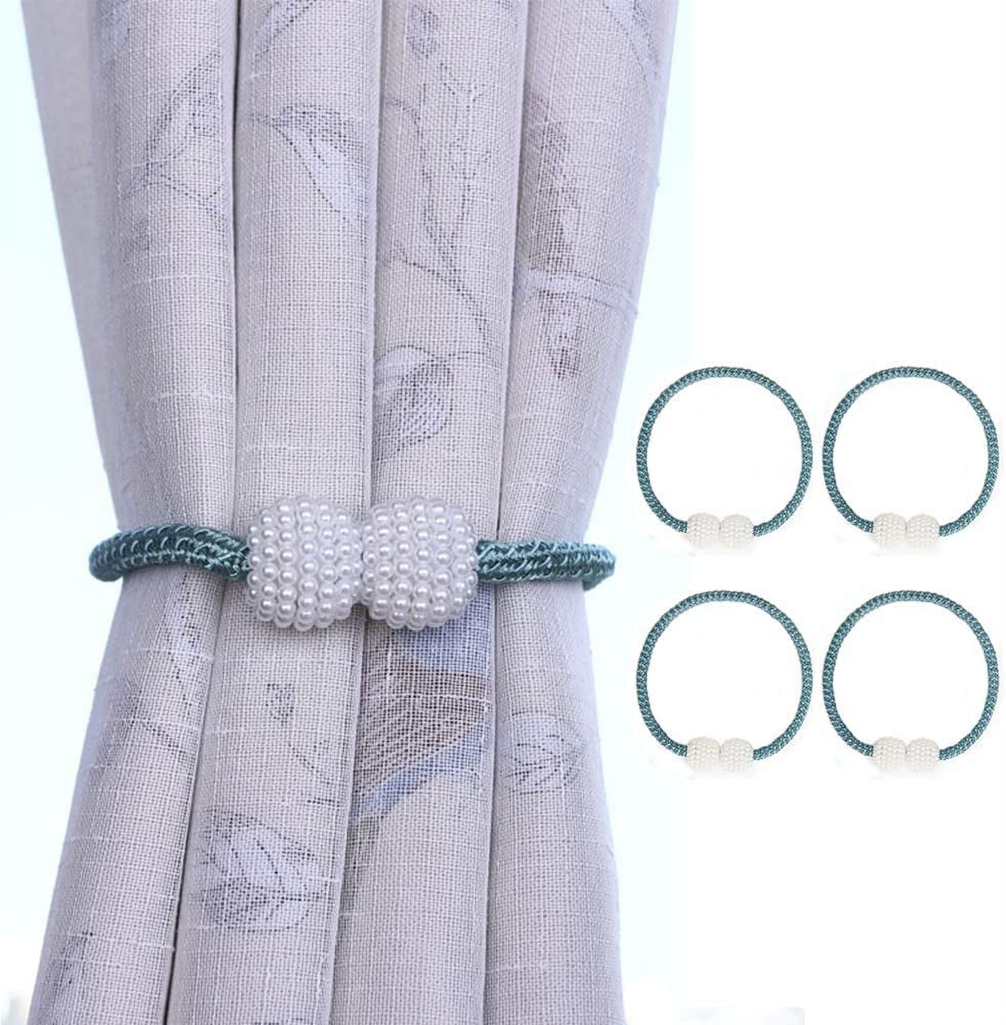 Curtain Tiebacks, 4 Pack Pearl Ball Home Curtain Buckle, Weave Clips