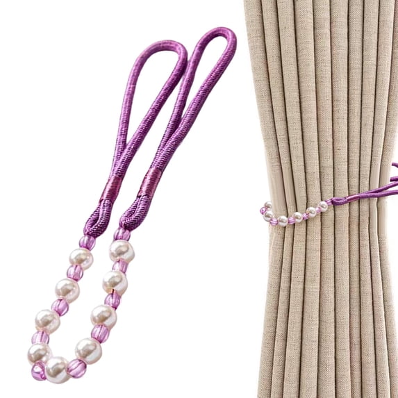 Curtain Tiebacks, Acrylic Pearl Beads Curtain Holdbacks, Outdoor Farmhouse Tie Backs for Curtains, Curtain Holders for Drapes Home Office Decor, Purple