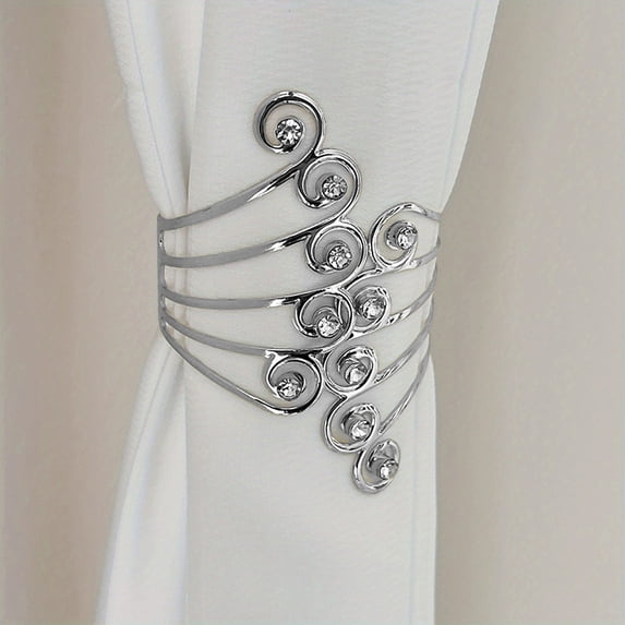Curtain Tiebacks, Czzoypi Adjustable Metal Curtain Buckle, Polished Rhinestone Hollow Spring Clip for Living Room Bedroom Decor, Silver