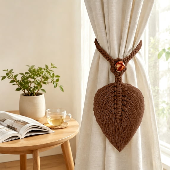 Curtain Tiebacks, Bohemian Cotton Leaf Curtain Tiebacks, Handwoven Drapery Holdbacks for Curtains Braided Thin Thick Home Office Window Draperies