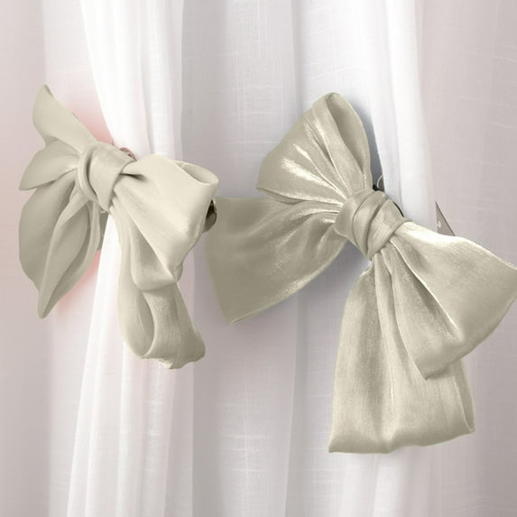 Curtain Tiebacks, Curtain Clips, Bow Tie Backs for Curtains Home Decor Living Room, No Drill Damage Free Installation Cloth Material