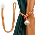 thumbnail image 1 of Curtain Tiebacks Faux Pearl Beaded Drapery Holdbacks, Braided Buckle Fastener Accessories Home Office Windows Drapery Braided Buckle Fringe Ropes,Curtain Drapery Holdback（Orange）, 1 of 9
