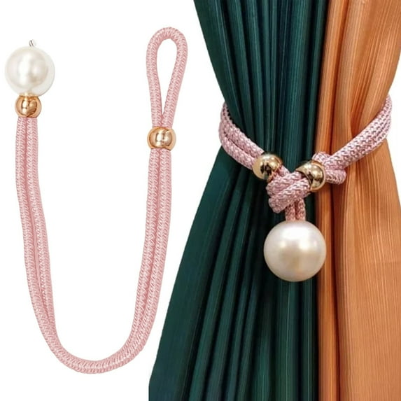 Curtain Tiebacks Faux Pearl Beaded Drapery Holdbacks, Braided Buckle Fastener Accessories Home Office Windows Drapery Braided Buckle Fringe Ropes,Curtain Drapery Holdback(Pink)