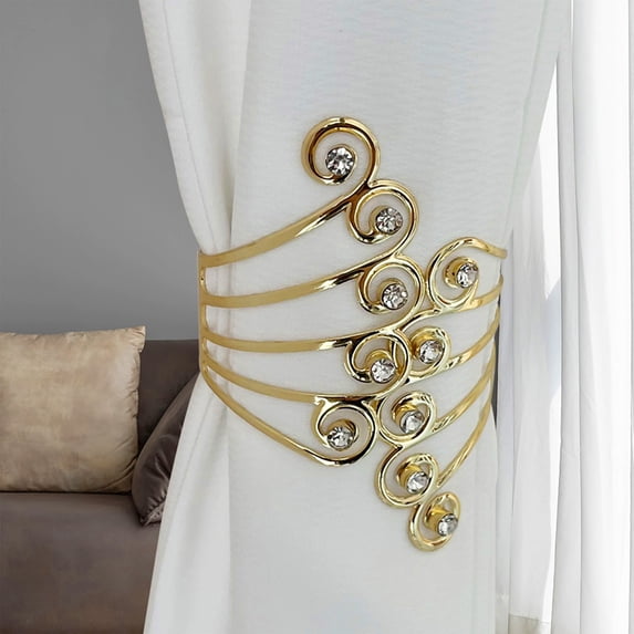 Curtain Tiebacks Metal Gold Leaf Curtain Tiebacks Alloy Adjustable Length Curtain Holdbacks Spring Decor for Indoor Thick Home Window Draperies Simple Leaf Curtain Tieback