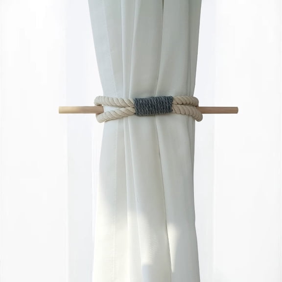 Curtain Tiebacks Rustic Holdbacks for Drapes, Farmhouse Tie Backs for Curtains, Cotton Rope with Wood Club, Natural Boho Decor Shabby Chic Drapery Holder