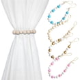 thumbnail image 1 of Curtain Tiebacks Set Natural-Wood Bead Ties Brass Hooks Included Bedroom Decor with 2 Holdbacks, 1 of 7