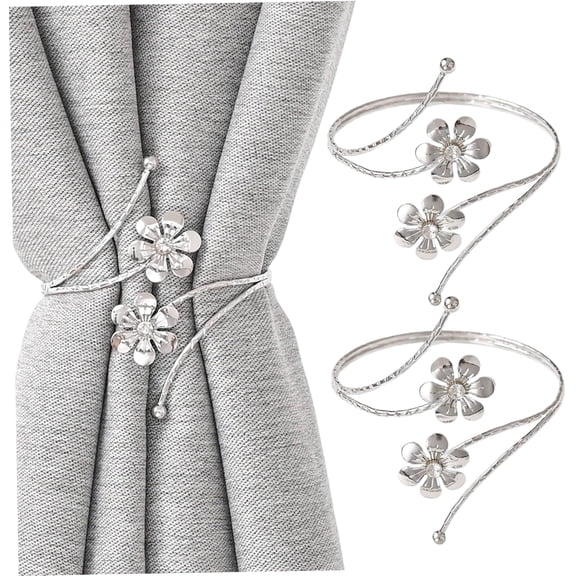 Curtain Tiebacks, Silver Metal Flower, 12 Inch Bendable for Home Office