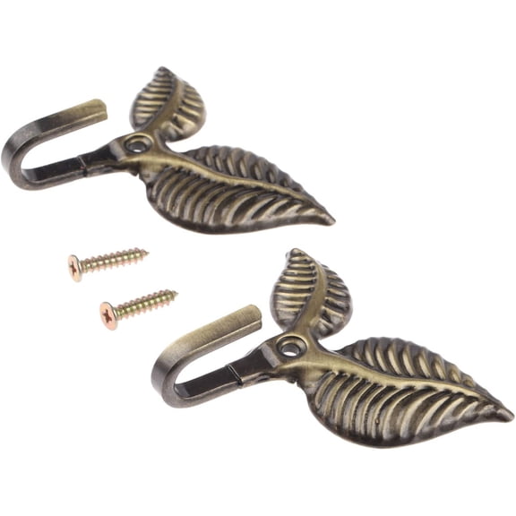 Curtain Tiebacks Small Lightweight Hooks, Vintage Bronze Leaf Pattern, 2Pcs | Solid Cast Metal with Carving, Multifunctional Wall Hook for Bedroom Bathroom Entryway, 4x2 Inch
