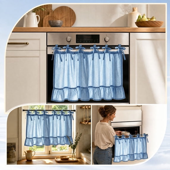 Curtain Tier Bow Ruffled Window Valance For Kitchen Small Window Decoration