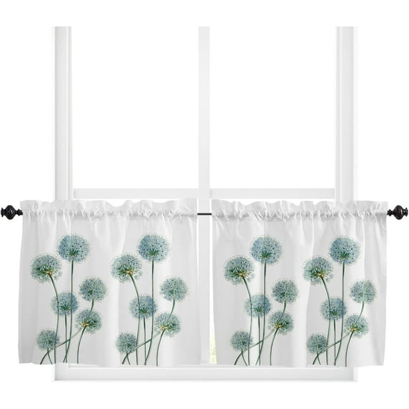 Curtain Tiers Valance, Dandelion Flower Floral Print Vintage Farmhouse Decoration Rod Pocket Window Treatment Panels for Living Room, Kitchen, Bathroom, Bedroom, 2 Panels, 27.5" x 36"