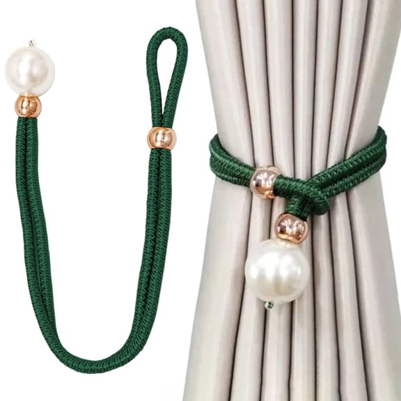 Curtain Ties for Drapes,Adjustable Curtain Rope Tiebacks,Heavy-Duty Curtains Tie Backs with Pearl Curtains Rope Buckle Cord Holders for Home Office Window Bedroom Decorative Curtain (Green)