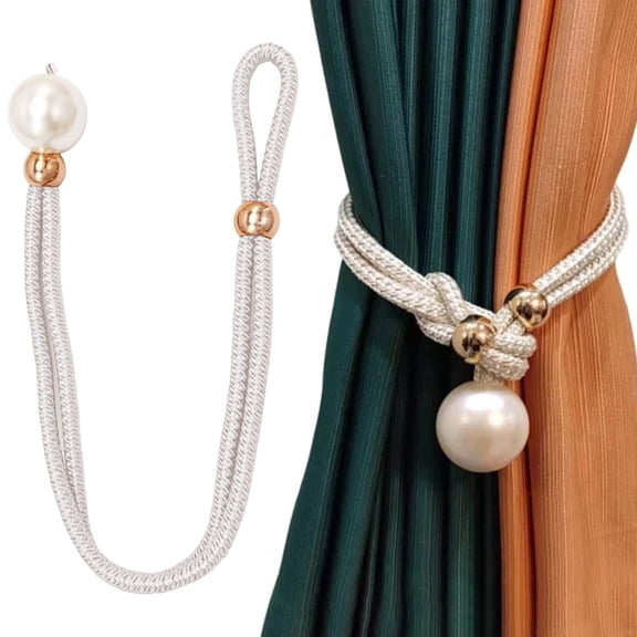 Curtain Ties for Drapes,Adjustable Curtain Rope Tiebacks,Heavy-Duty Curtains Tie Backs with Pearl Curtains Rope Buckle Cord Holders for Home Office Window Bedroom Decorative Curtain (Beige)