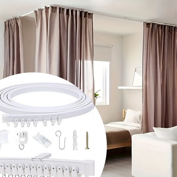 Curtain Track Bendable U-Shape Rail System for Custom Installation with Smooth Glide and Metal Construction Includes 8 Rollers 3 Brackets Curtain Track for Living Room Window