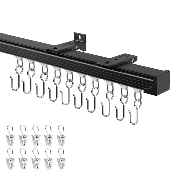 Curtain Track Black 3-6ft Ceiling/Wall Mount Room Divider System