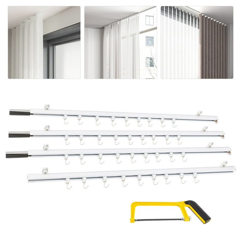 Aluminium Curtain Track Kit with Hooks 9ft-12ft Scalable Ceiling Mount for Space, White
