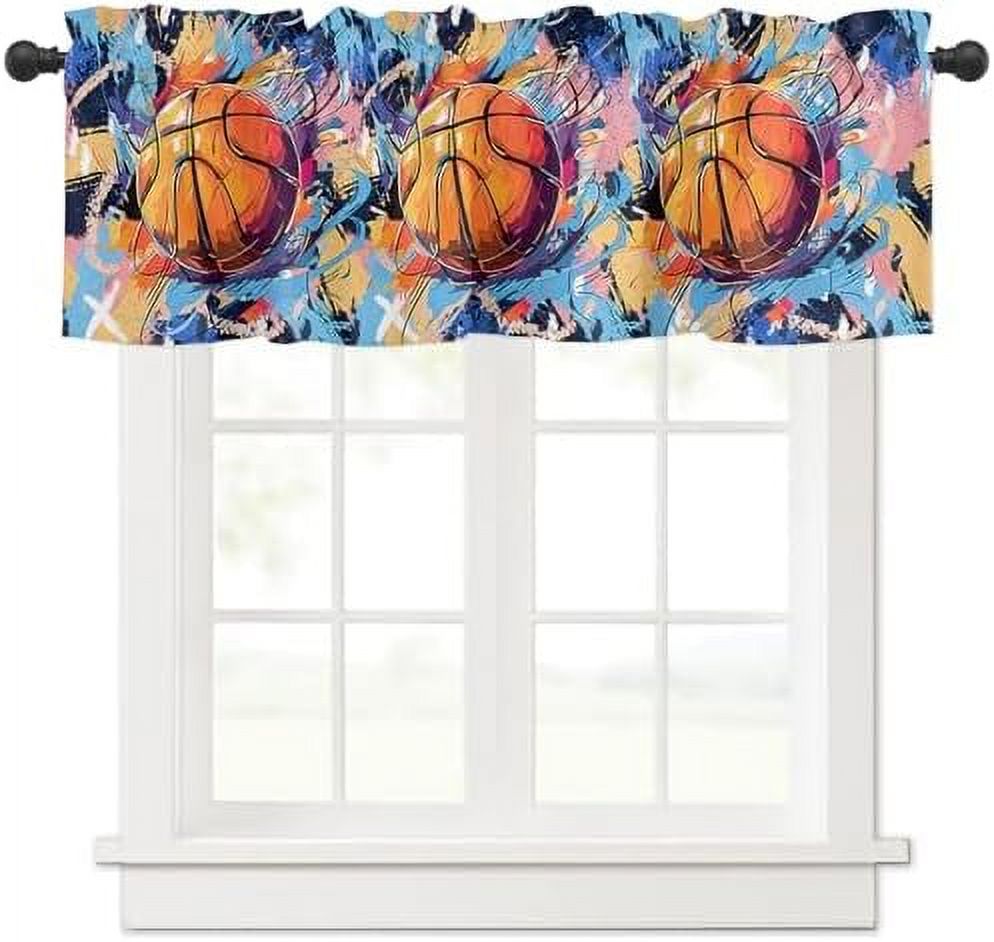 Curtain Valance 42" x 18" Basketball Window Valances Rod Pocket