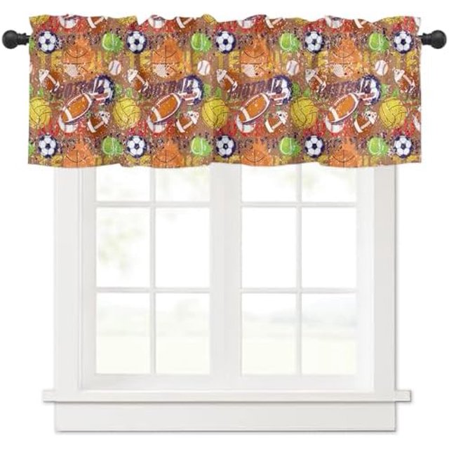 Curtain Valance 42" x 18" Orange Yellow Sports Window Valances Rod