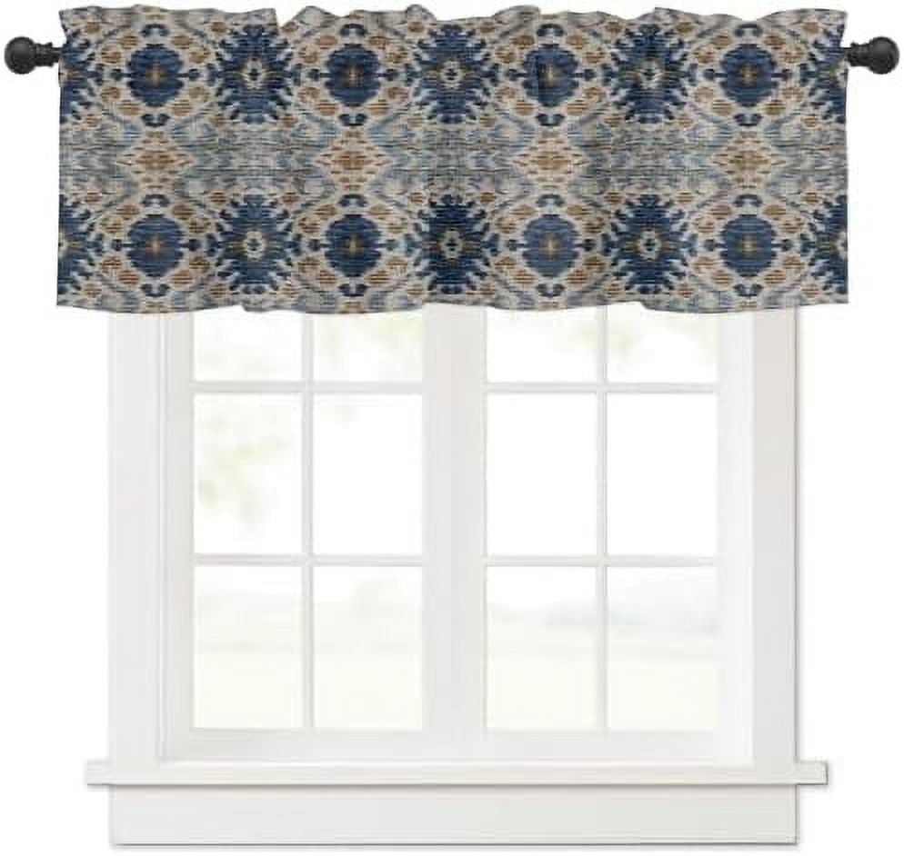Curtain Valance 54" x 18" Boho Blue Brown Window Valances Rod Pocket ...