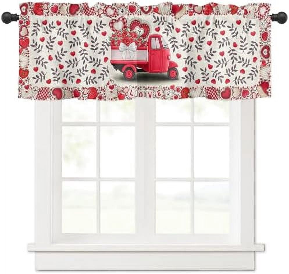 Curtain Valance 54" x 18" Red Truck Valentines Day Window Valances Rod