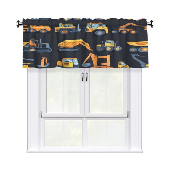 Curtain Valance 54x18in Light Filtering Short Window Valance For Kitchen Bathroom Laundry 3" Rod Pocket Easy Install Construction Engineering Vehicle