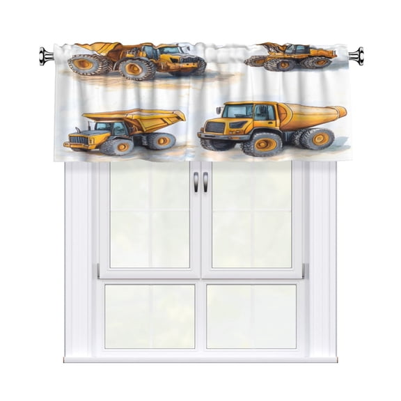 Curtain Valance 54x18in Light Filtering Short Window Valance For Kitchen Bathroom Laundry 3" Rod Pocket Easy Install Construction Vehicles