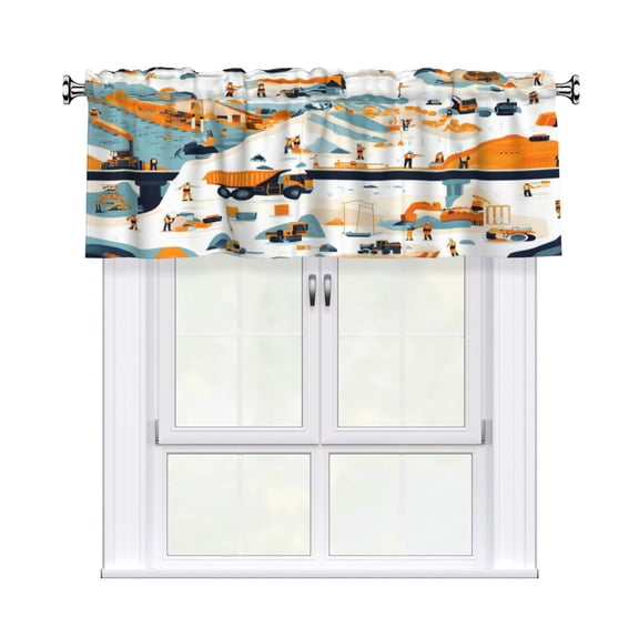 Curtain Valance 54x18in Light Filtering Short Window Valance For Kitchen Bathroom Laundry 3" Rod Pocket Easy Install Trucks And Construction Vehicles
