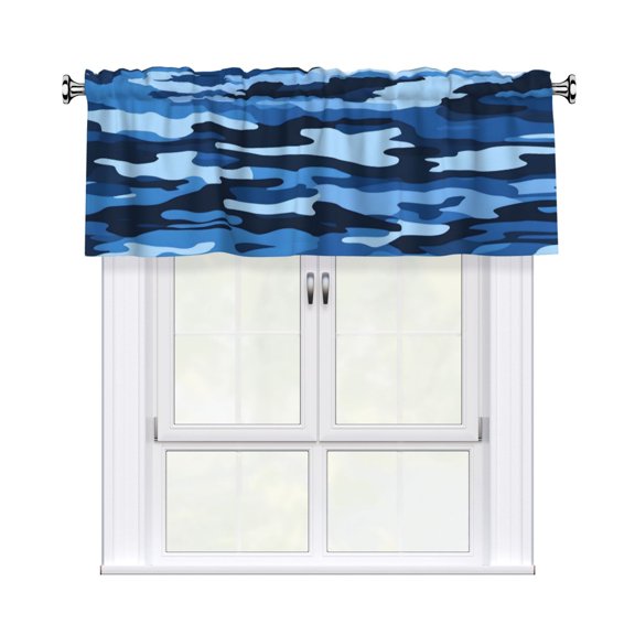 Curtain Valance 54x18in Light Filtering Short Window Valance For Kitchen Bathroom Laundry 3" Rod Pocket Easy Install Vector Camouflage Pattern Blue_1