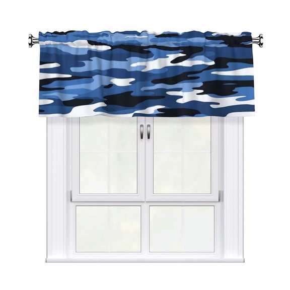 Curtain Valance 54x18in Light Filtering Short Window Valance For Kitchen Bathroom Laundry 3" Rod Pocket Easy Install Vector Camouflage Pattern Blue_2