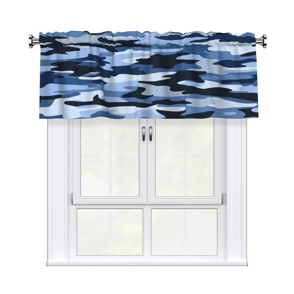 Curtain Valance 54x18in Light Filtering Short Window Valance For Kitchen Bathroom Laundry 3" Rod Pocket Easy Install Vector Camouflage Pattern Blue_4