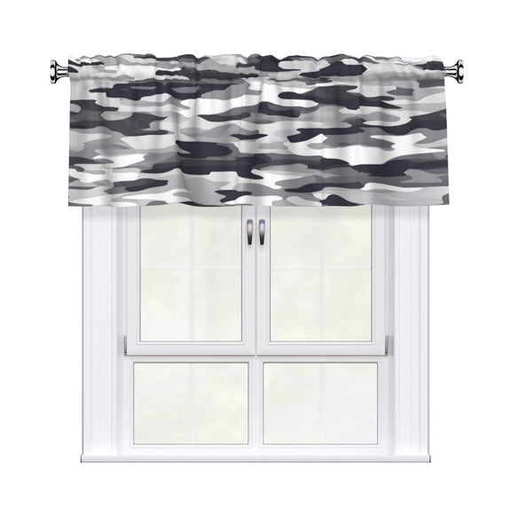 Curtain Valance 54x18in Light Filtering Short Window Valance For Kitchen Bathroom Laundry 3" Rod Pocket Easy Install Vector Camouflage Pattern Gray_4