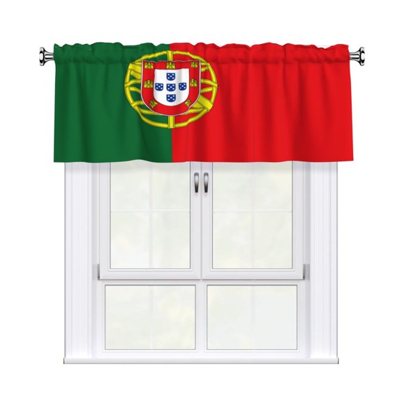 Curtain Valance 54x18in Light Filtering Short Window Valance For Kitchen Bathroom Laundry 3" Rod Pocket Easy Install Flag Portugal Vector Accurate Dimensions Element