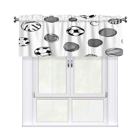 Curtain Valance 54x18in Light Filtering Short Window Valance For Kitchen Bathroom Laundry 3" Rod Pocket Easy Install Minimalist Vector Geometric Sports Balls