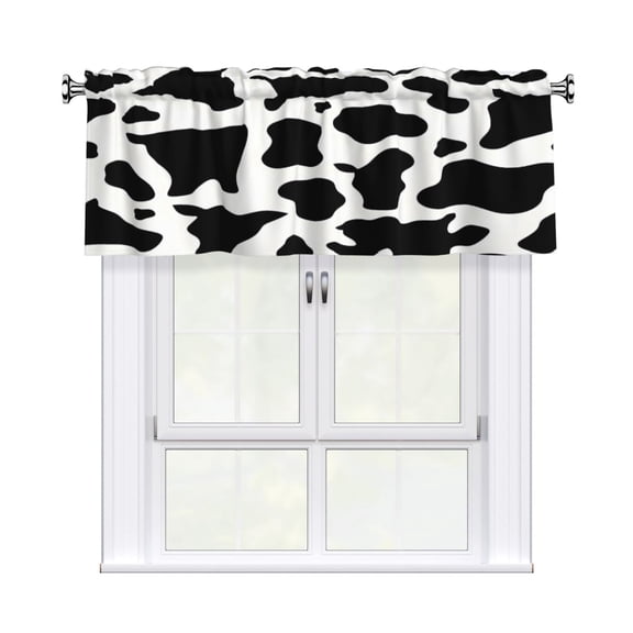 Curtain Valance 54x18in Light Filtering Short Window Valance For Kitchen Bathroom Laundry 3" Rod Pocket Easy Install Simple Cow Print Pattern, Vector Art Style_4
