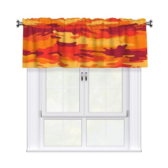 Curtain Valance 54x18in Light Filtering Short Window Valance For Kitchen Bathroom Laundry 3" Rod Pocket Easy Install Vector Camouflage Pattern Orange Red_4