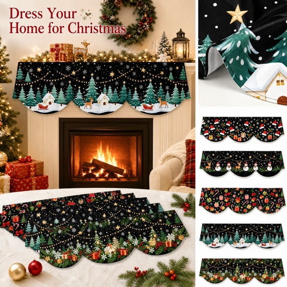 Curtain Valance for Christmas Indoor Decorations, Mantel Fireplace & Window Accents, Gingerbread and Snowflake Designs for Kitchen and Home Holiday Decor