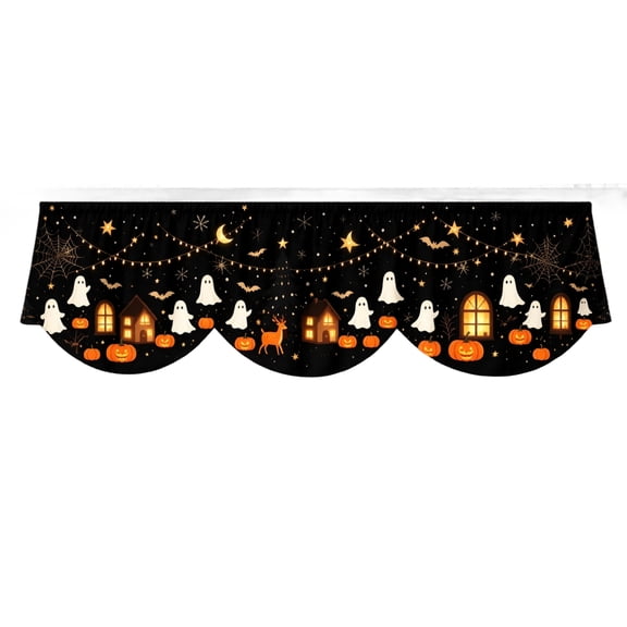 Curtain Valance Halloween Ghost Pumpkin Print 1 Piece Indoor Window for Kitchen Bedroom Spooky Home Accent Fall Seasonal Decor