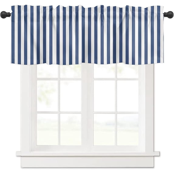 Curtain Valance, Navy Blue and White Stripe Short Rod Pocket Window Treatment for Living Room, Bedroom, Kitchen, Bathroom, 1 Panel, 54" W x 18" L