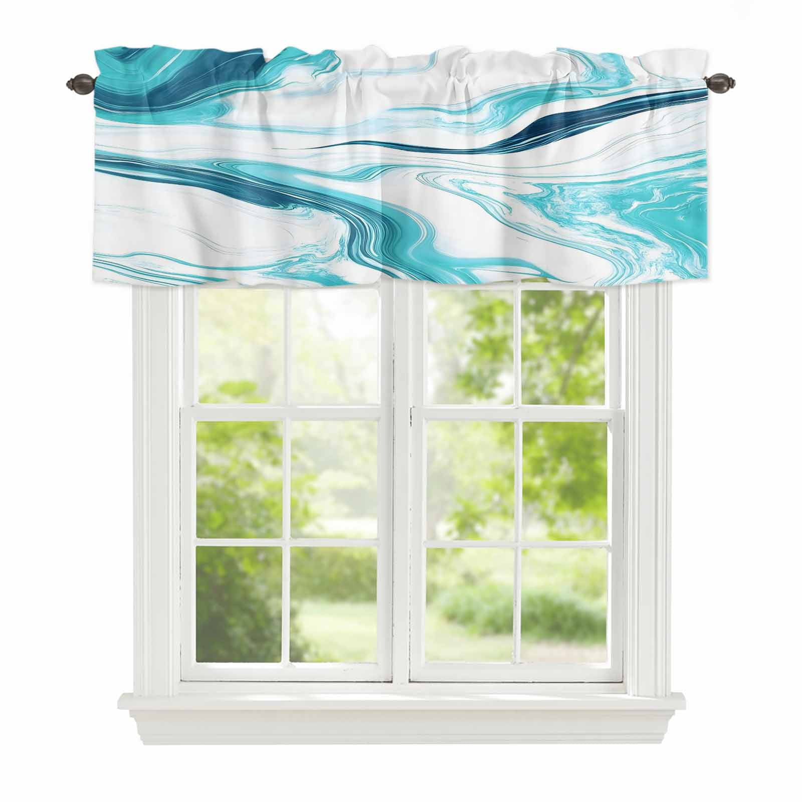 Curtain Valance for Windows, Abstract Blue Gradient Marble Kitchen ...