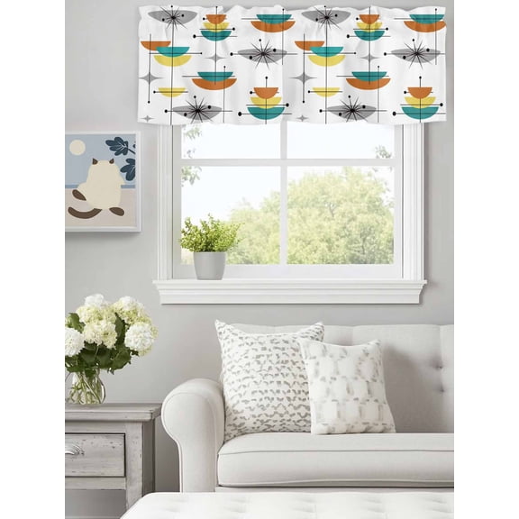 Curtain Valance for Windows,Abstract Bohemian Pattern Kitchen Valances Rod Pocket Short Curtains,Green Yellow Color Block Window Treatment Panel for Bedroom Bathroom 60x18in