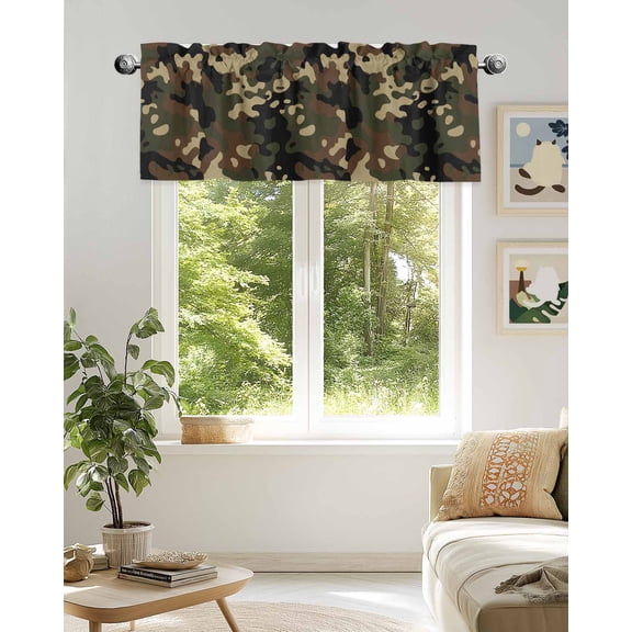 Curtain Valance for Windows,Abstract Camouflages Texture Kitchen Valances Rod Pocket Short Curtains,Retro Camo Pattern Window Treatment Panel for Bedroom Bathroom 42x18in