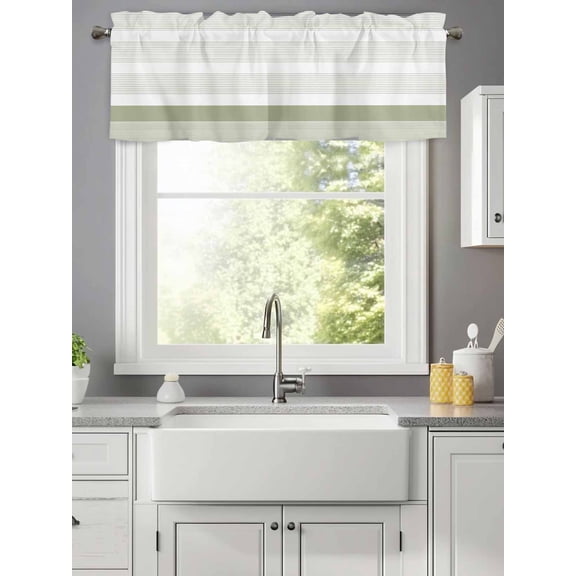 Curtain Valance for Windows,Abstract Classic Stripes Kitchen Valances Rod Pocket Short Curtains,Sage Green Lines Window Treatment Panel for Bedroom Bathroom 42x12in