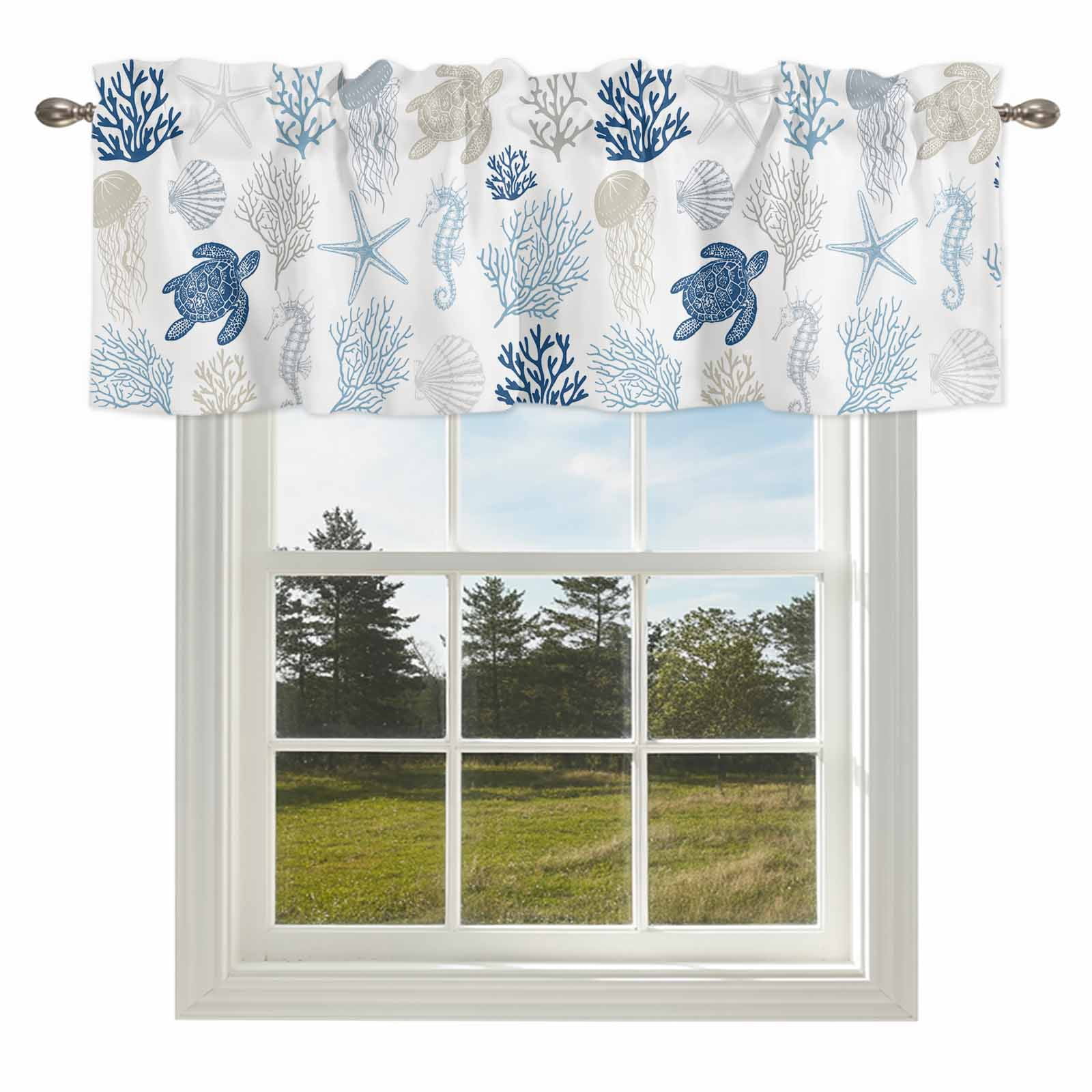 Curtain Valance for Windows Abstract Coral Turtles Jellyfish Blue ...