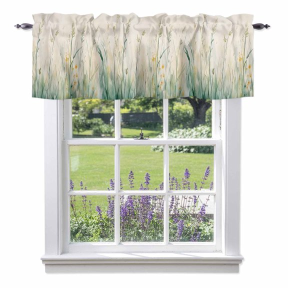 Curtain Valance for Windows, Abstract Garden Botanical Kitchen Valances Rod Pocket Short Curtains, Watercolor Pastoral Green Plants Window Valance for Bedroom Bathroom Living room 42x12in
